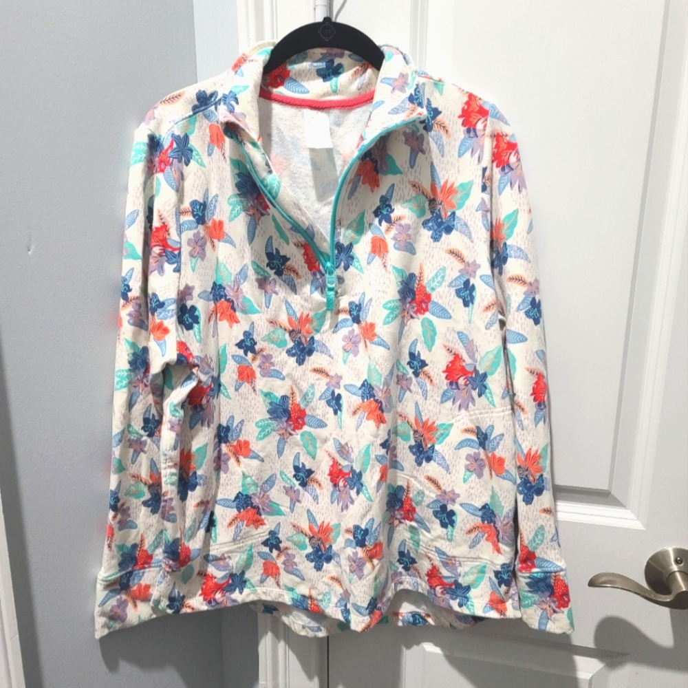 Vera Bradley French Terry 1/4 Zip Pullover Tropical Floral XL